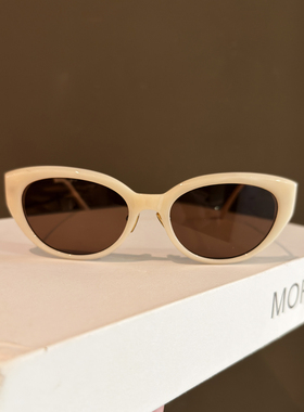 LAOPING猫眼太阳镜女士韩版时尚米色显脸小遮阳防晒防紫外线墨镜