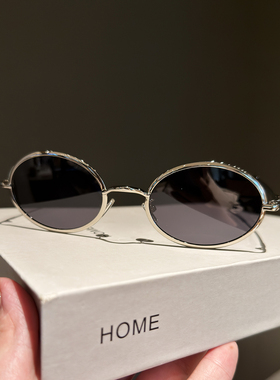 2025年新款复古椭圆形金属太阳镜男女高级感时尚防紫外线墨镜遮阳