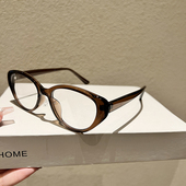 猫眼黑框眼镜框女素颜神器可配度数近视防蓝光显瘦镜架高级感褐框