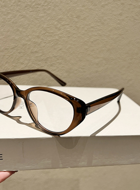 猫眼黑框眼镜框女素颜神器可配度数近视防蓝光显瘦镜架高级感褐框