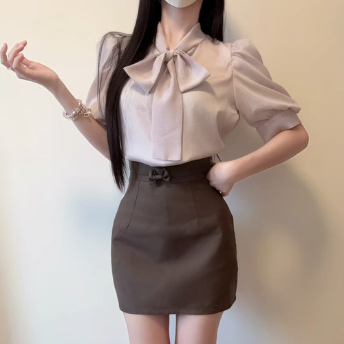 IQCQ法式蝴蝶结上衣包臀裙套装