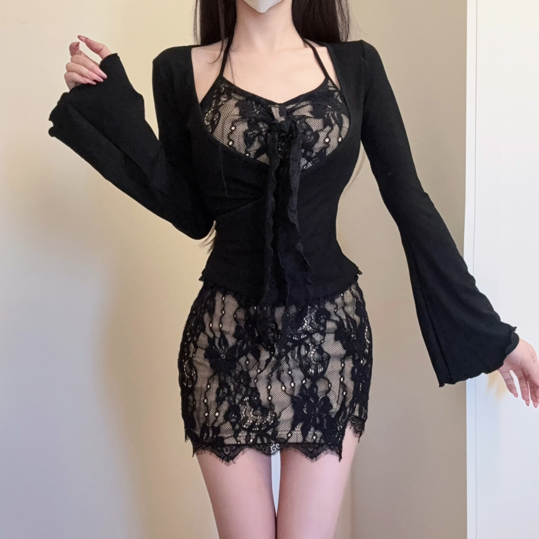 IQCQ轻奢定制辣妹蕾丝短裙性感风外搭小众春夏连衣裙吊带裙套装