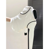 不撞款 白色半高领简约线条拉链修身 内搭T恤2026春季 设计感上衣女