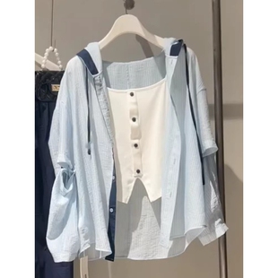 蓝色防晒衬衫外套女夏季薄款轻奢高级感2026新款外套早春上衣女