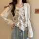衬衫 碎花长袖 女春秋衬衣设计感小众假两件不规则上衣 方领短款 法式
