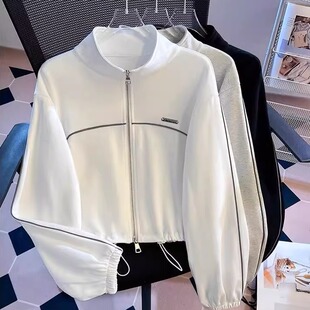 美式立领卫衣开衫外套女春秋2025新款爆款小个子无帽宽松短款上衣