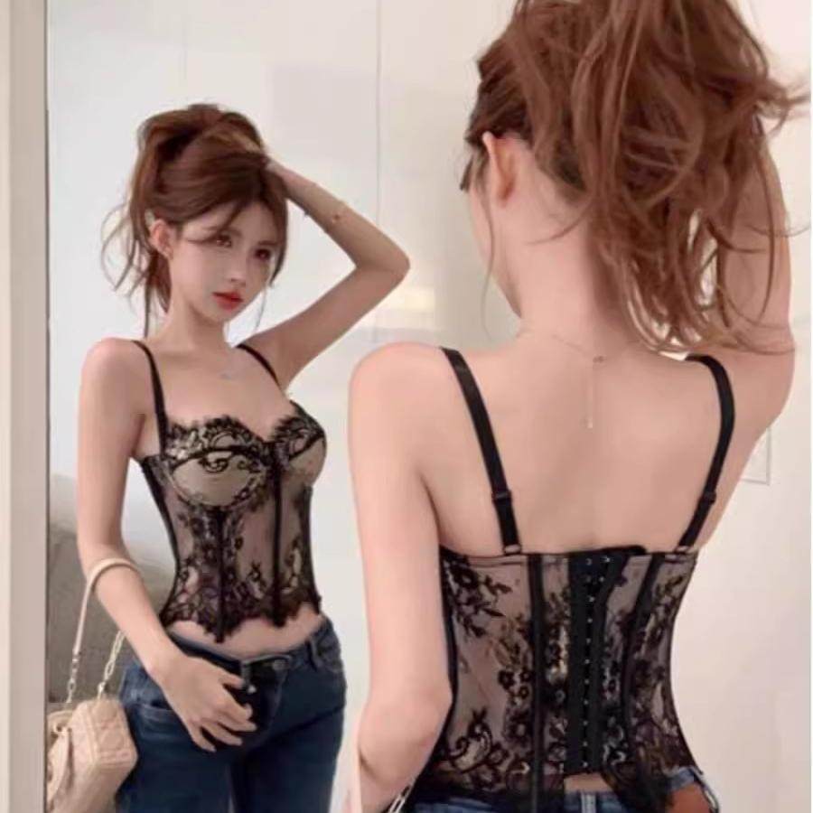 法式蕾丝鱼骨吊带背心女大胸收副乳性感纯欲胸衣内搭黑色抹胸上衣,女装/女士精品,背心吊带,淘宝优惠券,粉丝福利购,淘宝优惠卷