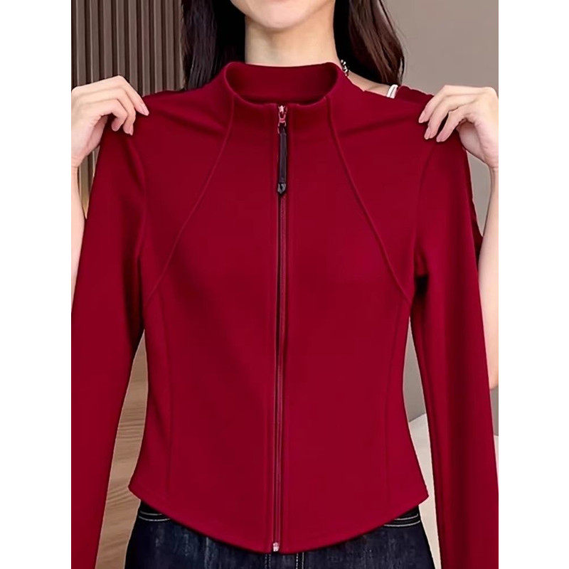 大码女装红色立领拉链外套2026新款胖mm长袖修身运动通勤风上衣女,女装/女士精品,短外套,淘宝优惠券,粉丝福利购,淘宝优惠卷