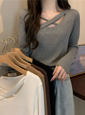 小心机设计感长袖t恤初秋上衣女新款2022网红爆款独特别致打底衫