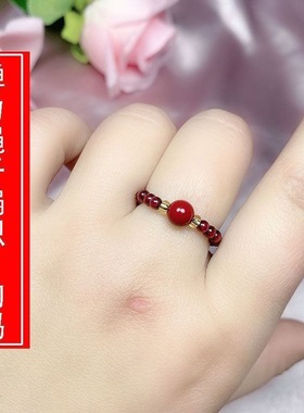 朱砂戒指女款本命年转运珠指环男情侣款小众设计高级感红色指环