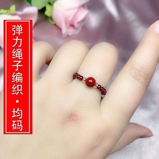 朱砂戒指女款本命年转运珠指环男情侣款小众设计高级感红色指环