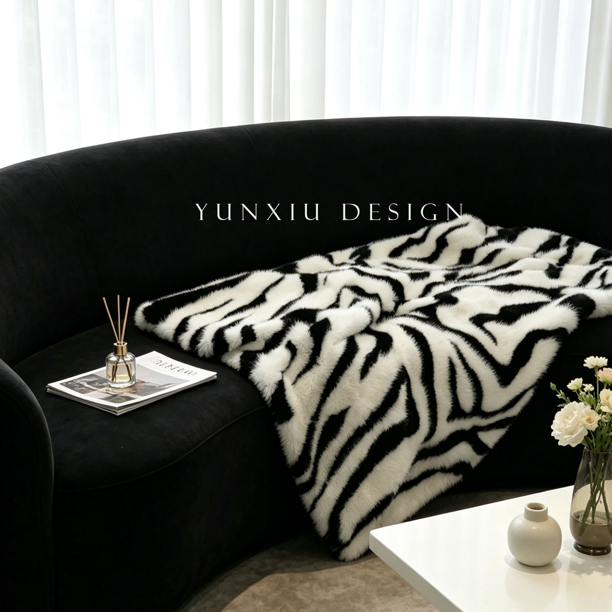 时髦黑白加厚斑马纹毛毯 北欧风沙发毯秋冬保暖午睡毯床盖毯