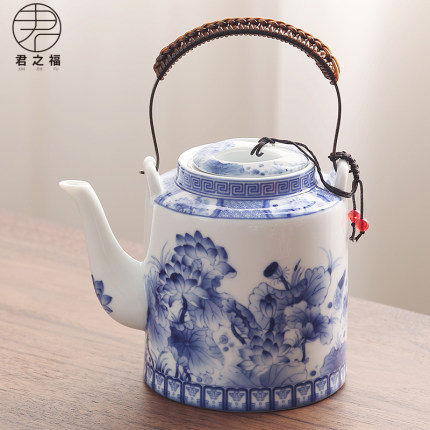 陶瓷茶壶高身提梁壶带过滤网青花瓷大容量茶具珐琅彩家用泡茶单壶