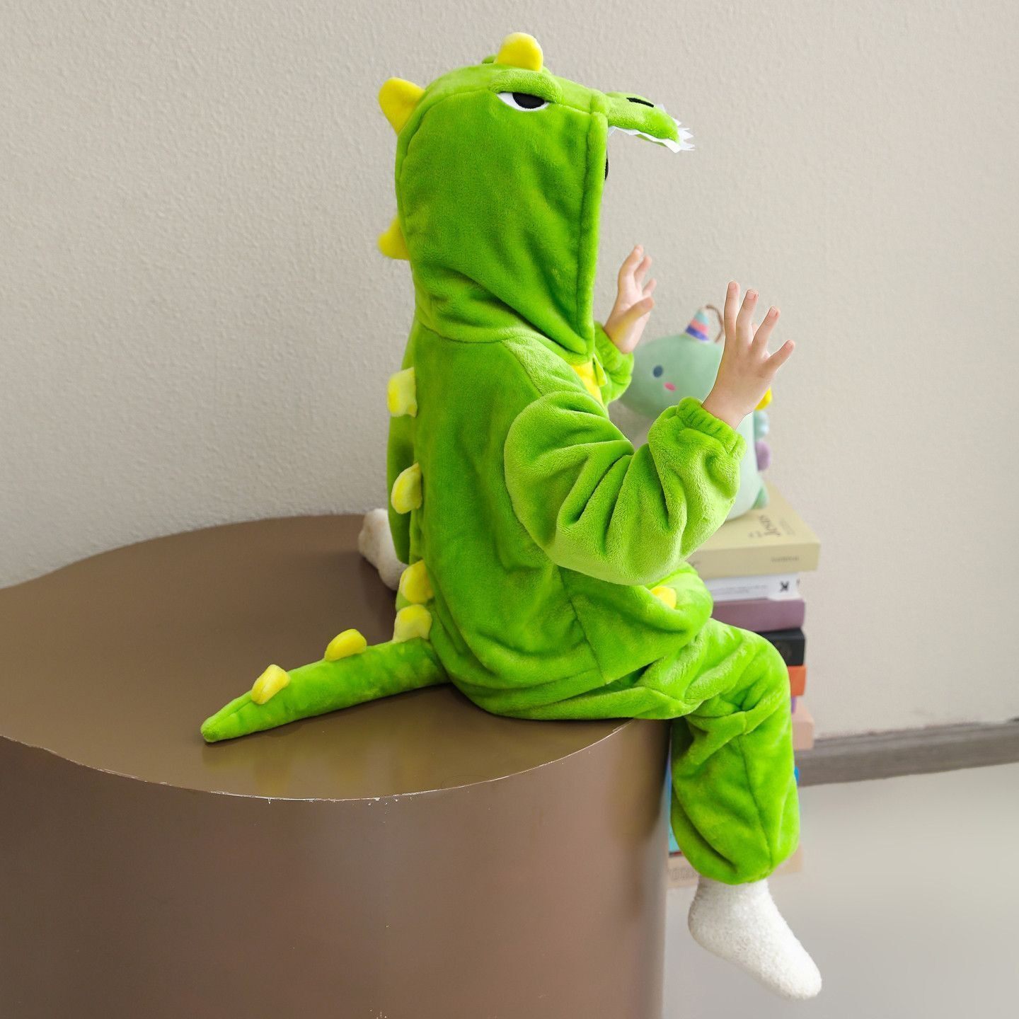 超萌儿童恐龙连体睡衣秋冬珊瑚绒成人小孩卡通可爱动物亲子表演服