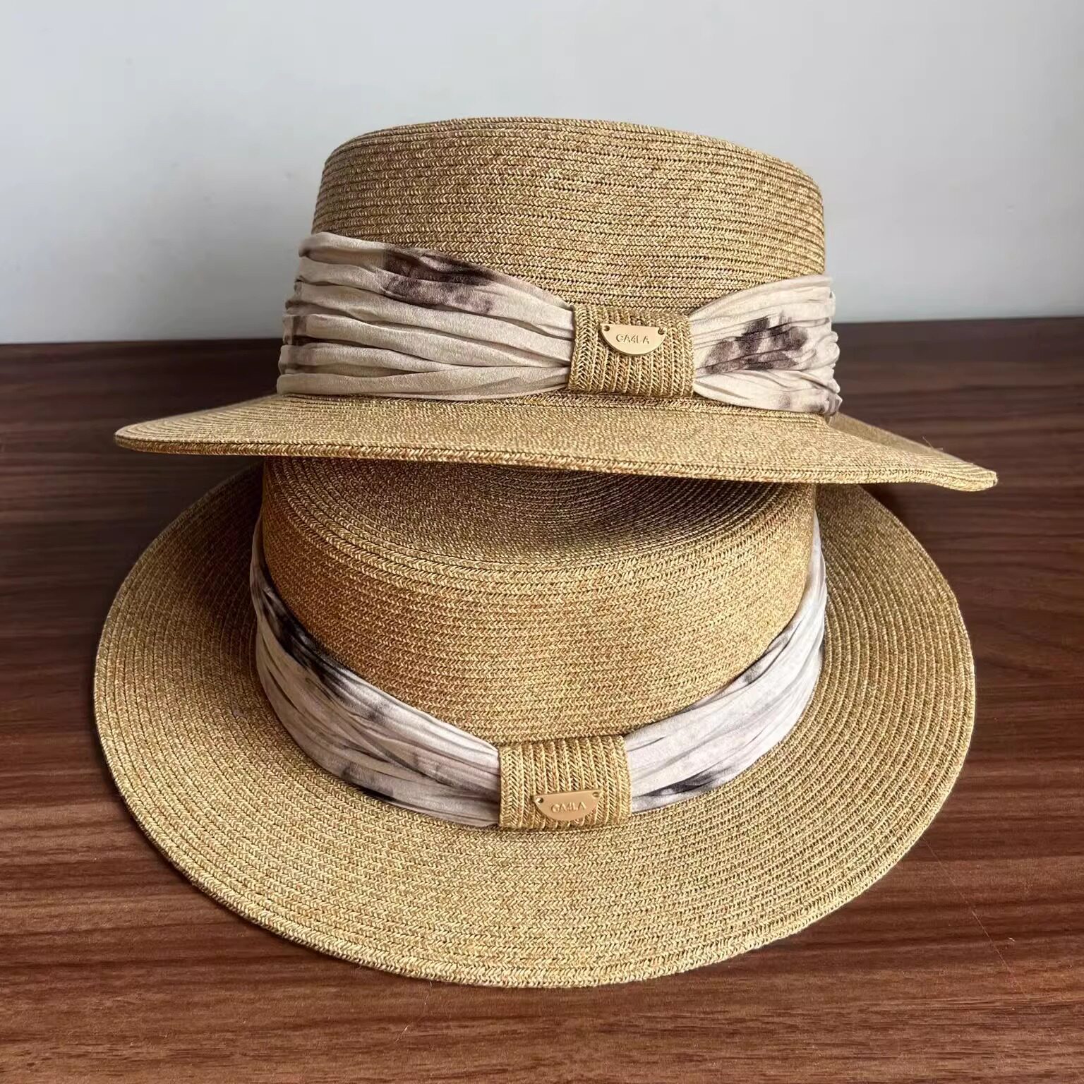 优雅细草草帽夏季水墨中国风宽檐遮阳防晒帽防紫外线平顶帽女帽子