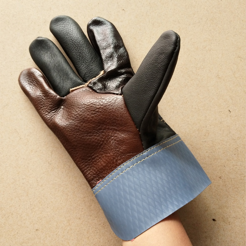 七彩电焊手套耐磨牛皮短皮焊工工作手套劳保手套加厚皮手套短款