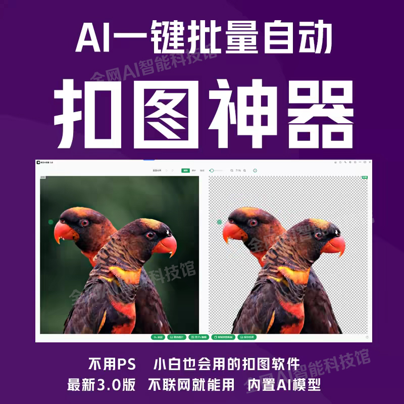 AI批量图片视频抠图软件换背景水印擦除一键自动扣图视频人物工具