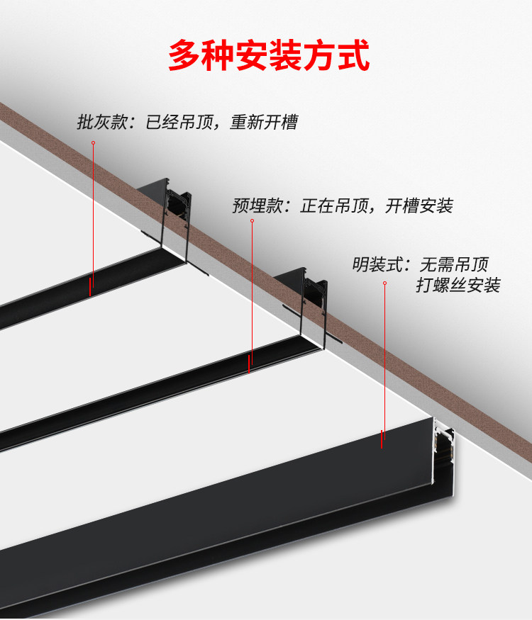 磁吸轨道灯嵌入式无主灯客厅线条灯无边框led智能射灯暗装导轨条