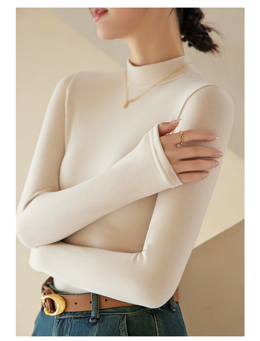 双面德绒半高领长袖T恤女打底衫