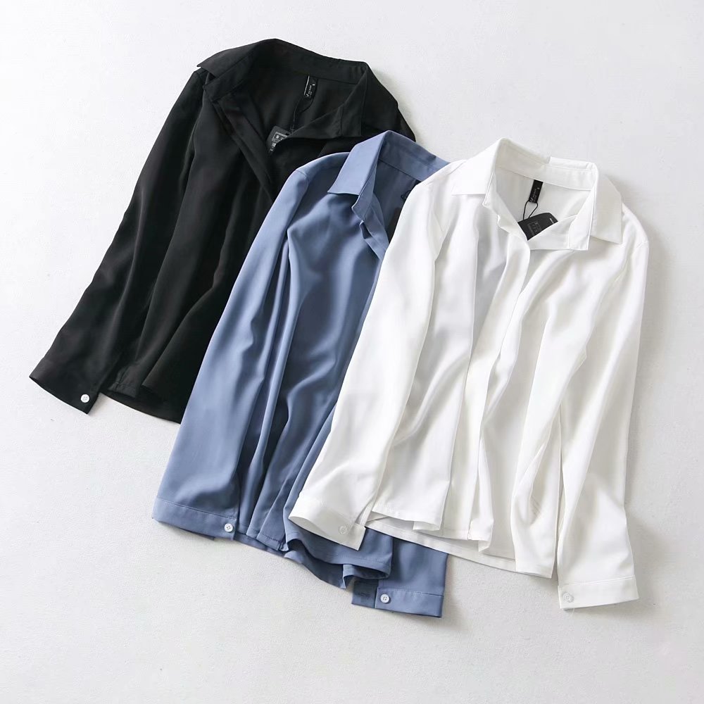 出口单气质通勤2021垂坠雪纺衬衫