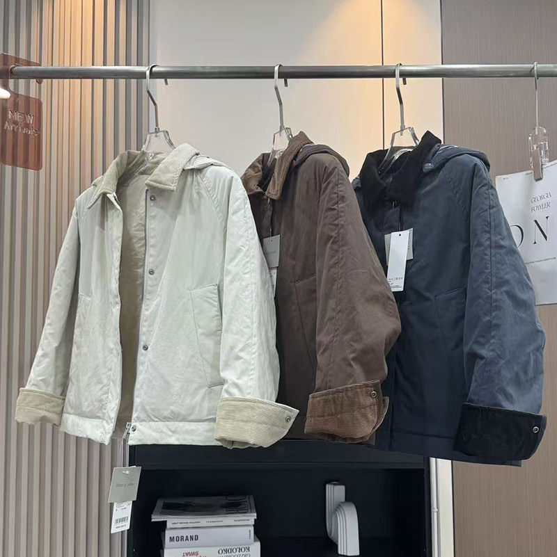 大厂订单!冬季宽松灯芯绒拼接翻领可拆卸连帽保暖棉服夹克外套女