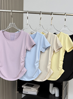 LU同款！速干吸汗瑜伽服短袖T恤女网纱拼接透气运动凉感健身上衣