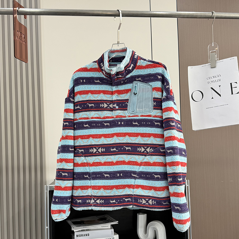 大厂订单！秋冬情侣款撞色条纹舒适立领套头保暖摇粒绒抓绒卫衣