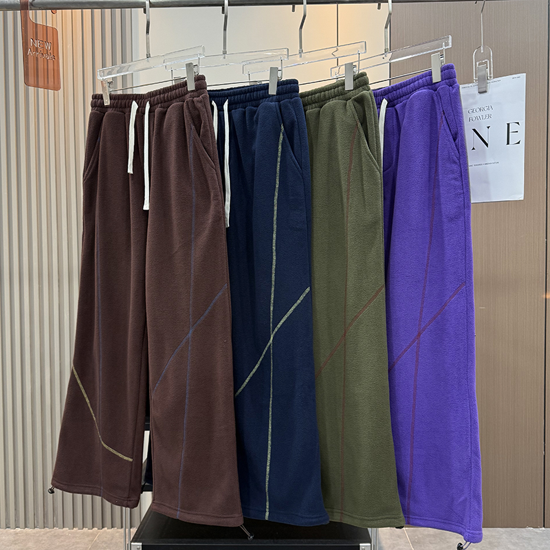 大厂订单！松紧腰宽松哈苏线加厚保暖束脚阔腿摇粒绒休闲卫裤女冬