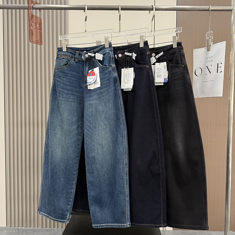 大厂订单！藏肉修腿型~高腰宽松显瘦加绒弯刀牛仔裤镰刀长裤女冬