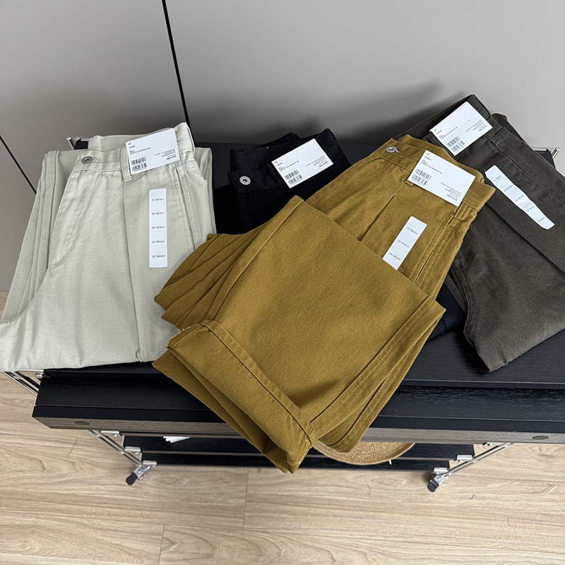 斜纹棉质阔感打褶阔腿休闲牛仔裤