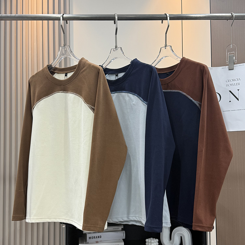 大厂订单！情侣秋冬柔软舒适亲肤撞色德绒保暖圆领长袖T恤打底衫