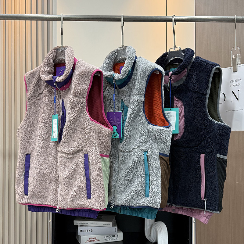 大厂订单！男女情侣秋冬撞色叠穿厚实保暖休闲摇粒绒马甲背心外套