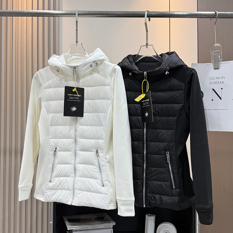 大厂订单！轻薄小蛮腰显瘦针织拼接鹅绒服连帽轻便羽绒服外套女冬