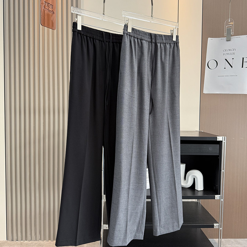 大厂订单！气质挺阔天丝羊毛混纺直筒版抽绳松紧腰阔腿西裤女秋