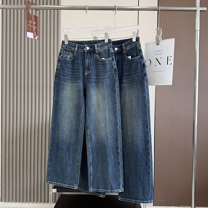 双版本设计!四面弹高腰显瘦小个子绣花莱赛尔窄版直筒牛仔裤女秋