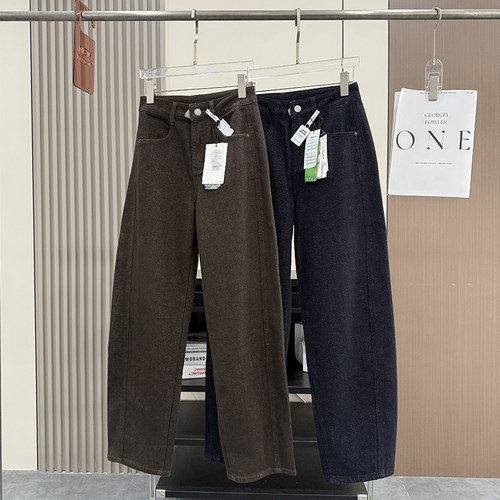 时髦大长腿！防褪色高腰显瘦双面编织一体加绒窄版弯刀牛仔裤女冬