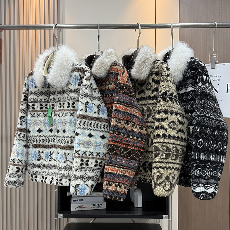 大厂订单！费尔岛羊羔绒加绒可拆卸毛领加厚保暖双面摇粒绒外套女