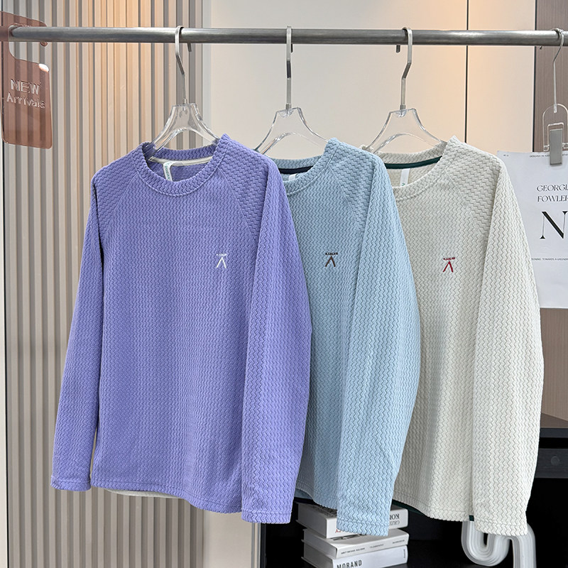 大厂订单！男女情侣款秋冬宽松柔软水波纹抓绒套头长袖卫衣T恤