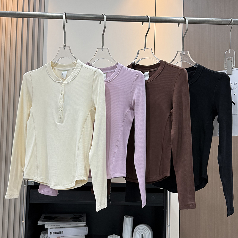 大厂订单！秋冬新品修身显瘦加薄绒亨利衫半开襟长袖T恤打底衫女