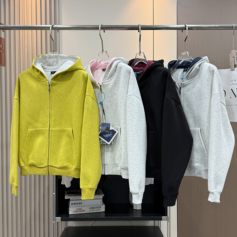 大厂订单！秋冬情侣款650g加厚保暖撞色百搭连帽短款开衫卫衣外套