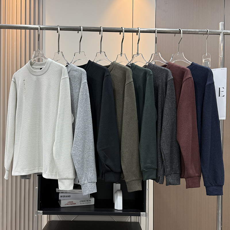 大厂日单！男士秋冬款柔软舒适针织摇粒绒圆领套头衫长袖T恤上衣