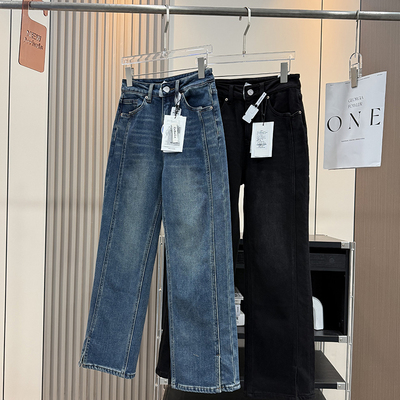 爱不释手！秋冬款加绒侧骨开叉直筒牛仔裤女小个子窄版阔腿长裤女