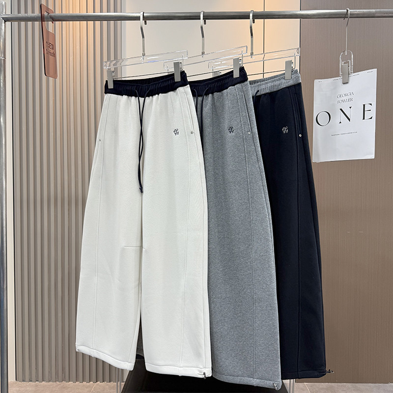 大厂订单！松紧腰加绒保暖澳棉弯刀休闲裤阔腿裤抽绳两穿卫裤女冬