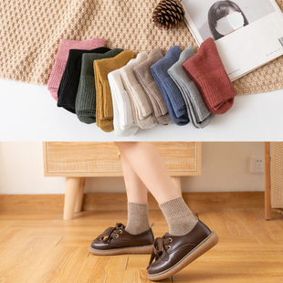 秋冬新款女式韩版日系甜美范纯色中筒袜高罗口袜子