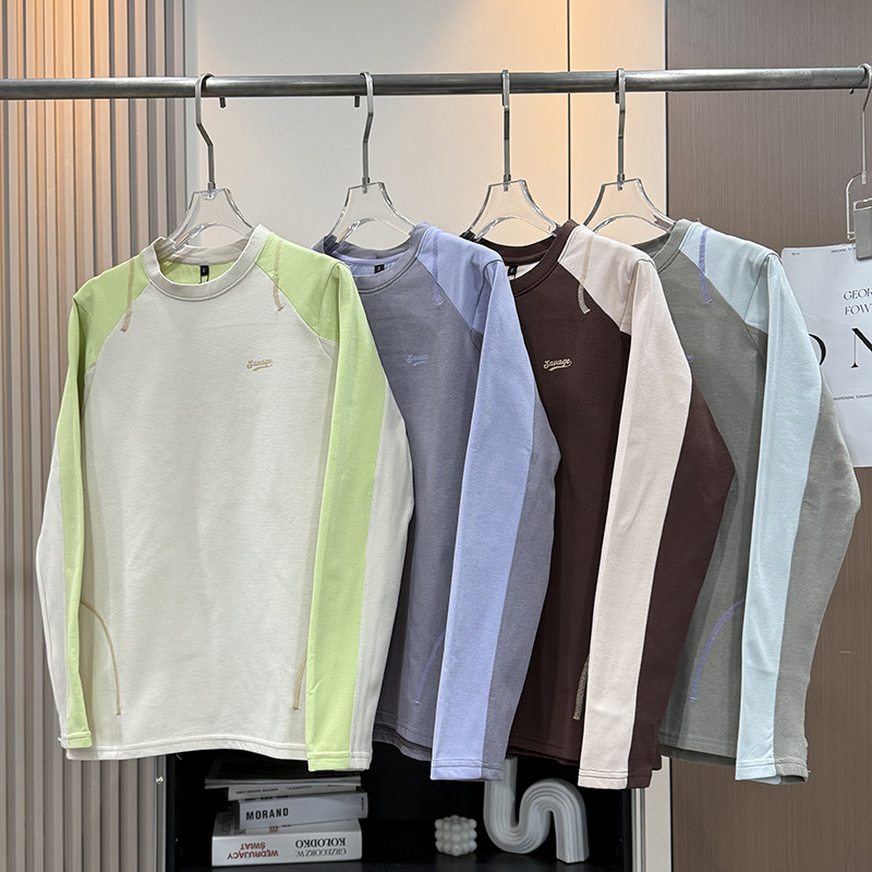 大厂订单！情侣冬季撞色拼接加绒保暖户外山系长袖T恤打底衫卫衣