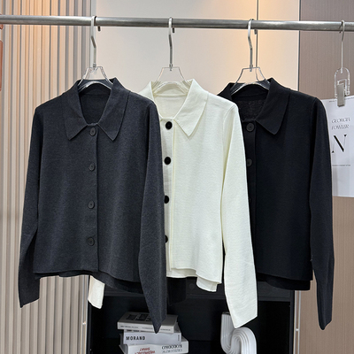 一秒提气显脸小！巴素兰羊毛正肩POLO翻领气质长袖针织开衫外套女