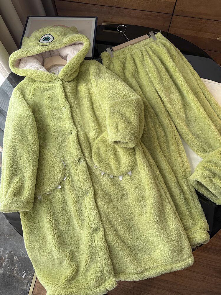 珊瑚绒睡袍睡裤家居服睡衣套装女