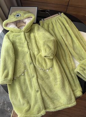 珊瑚绒睡袍睡裤家居服睡衣套装女