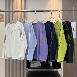 T恤打底衫 大厂订单 情侣秋冬户外山系双面磨毛加厚保暖撞色长袖