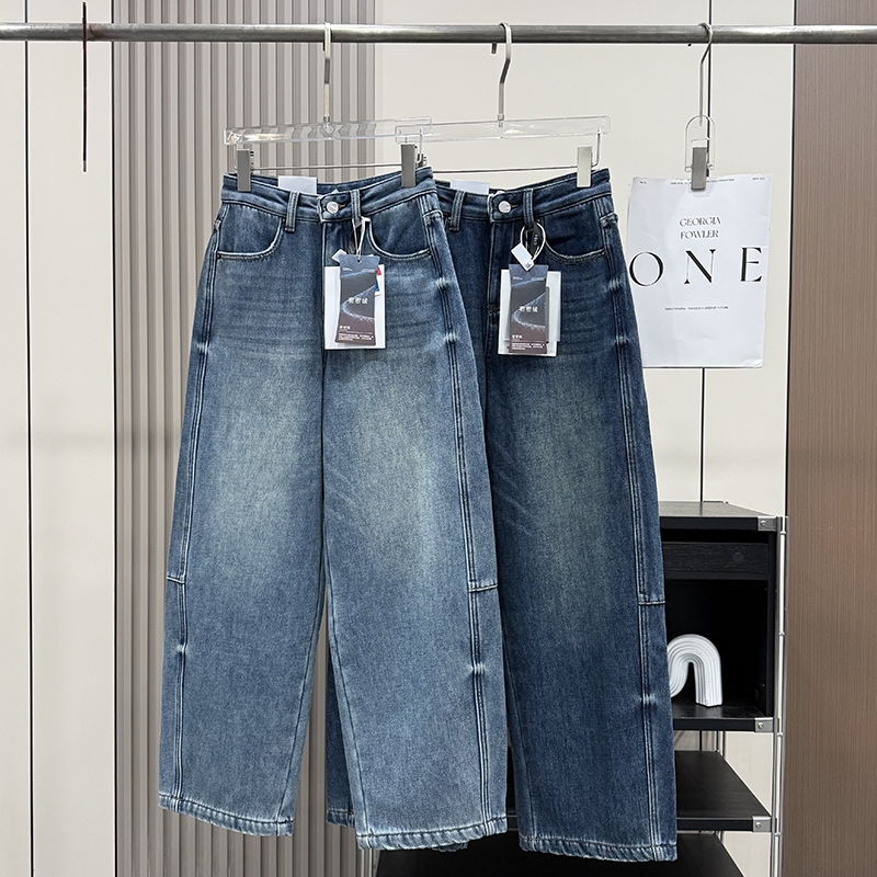 大厂订单！高腰宽松显瘦加绒加厚弯刀牛仔裤无弹阔腿镰刀裤女冬